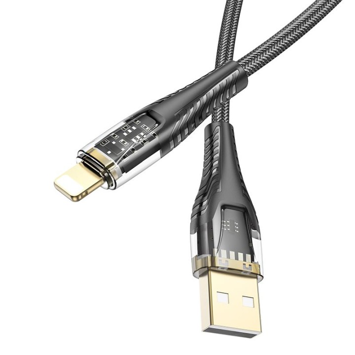 Cable USB A for Lightning Hoco 2,4A 1,2 m U121 black transparent