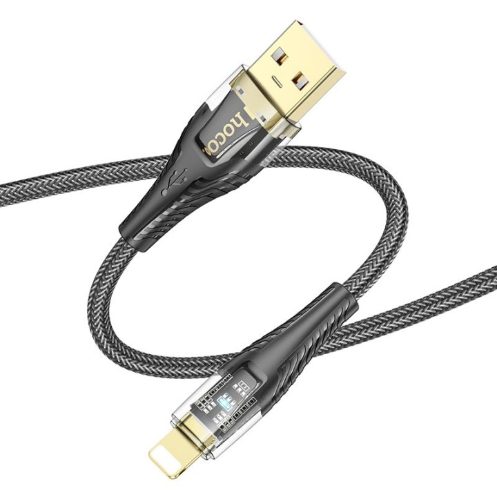 Кабель USB A — Lightning Hoco 2,4A 1,2 m U121 чорний прозорий