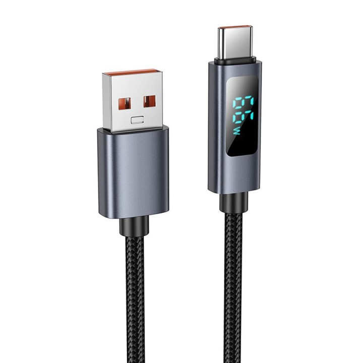 Кабель USB-A – USB-C Hoco 5A с дисплеем 1 m X112 черный