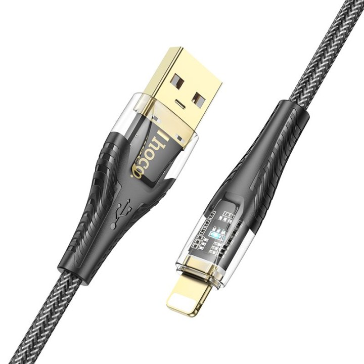 Кабель USB A — Lightning Hoco 2,4A 1,2 m U121 черный прозрачный