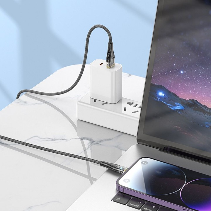 Кабель USB A — Lightning Hoco 2,4A 1,2 m U121 чорний прозорий