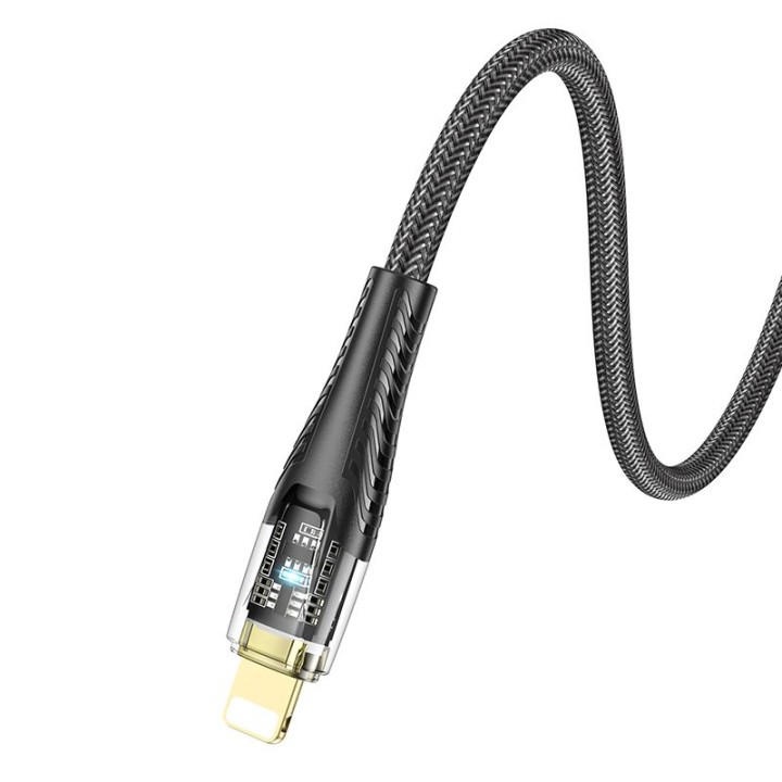 Кабель USB A — Lightning Hoco 2,4A 1,2 m U121 чорний прозорий