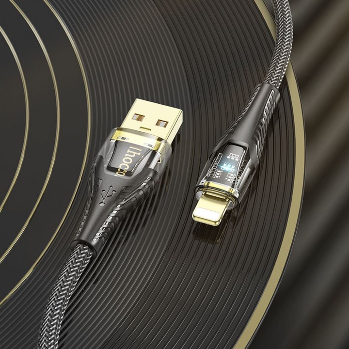 Cable USB A for Lightning Hoco 2,4A 1,2 m U121 black transparent