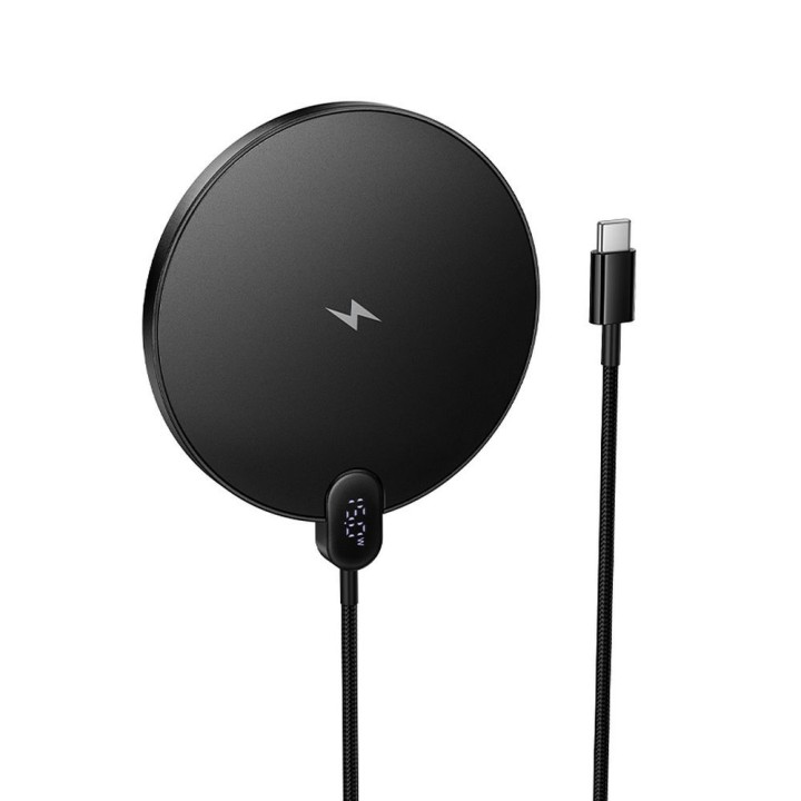 Бездротовий зарядний пристрій Hoco 15W з кабелем USB C і дисплеєм CW62 чорний