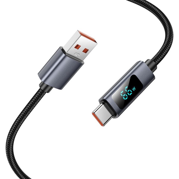 Кабель USB-A – USB-C Hoco 5A с дисплеем 1 m X112 черный