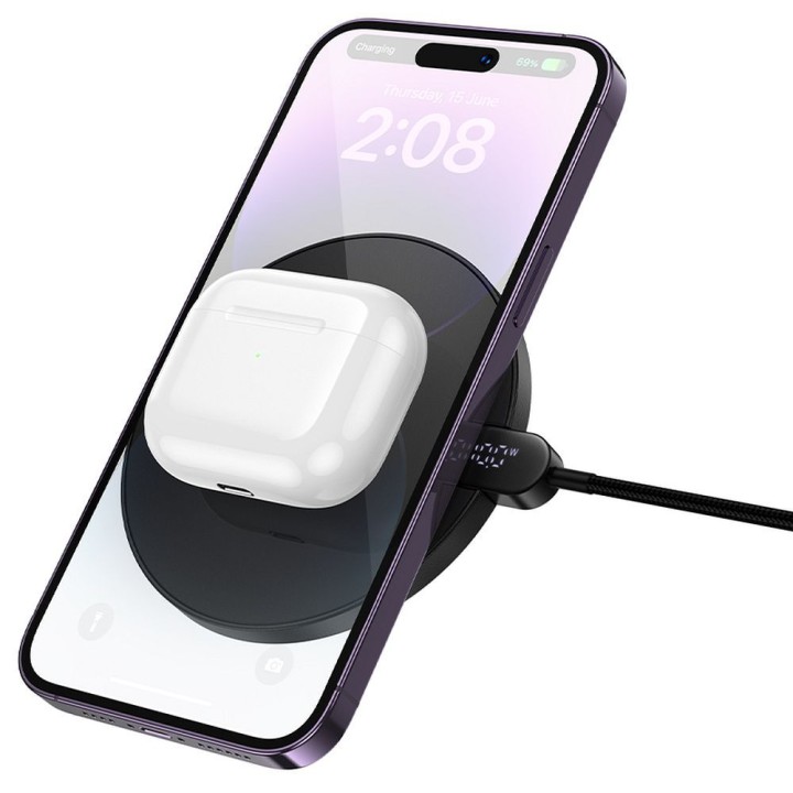 Wireless charger Hoco 15W with cable USB C and display CW62 black