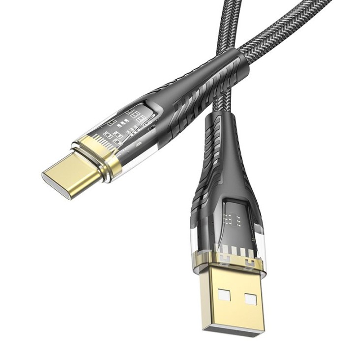 USB-A to USB-C cable Hoco 2,4A 1,2 m U121 black transparent