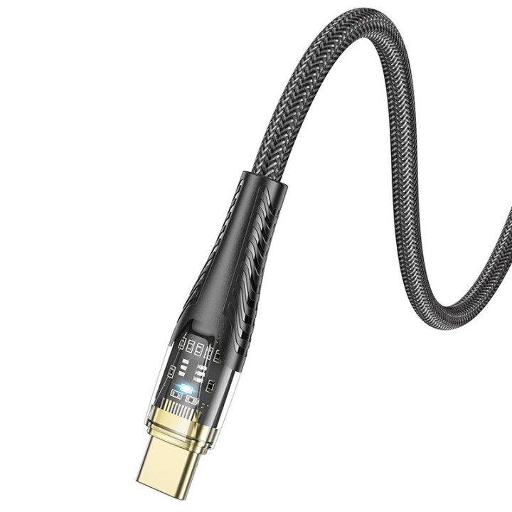 Кабель USB-A – USB-C Hoco 2,4A 1,2 m U121 чорний прозорий