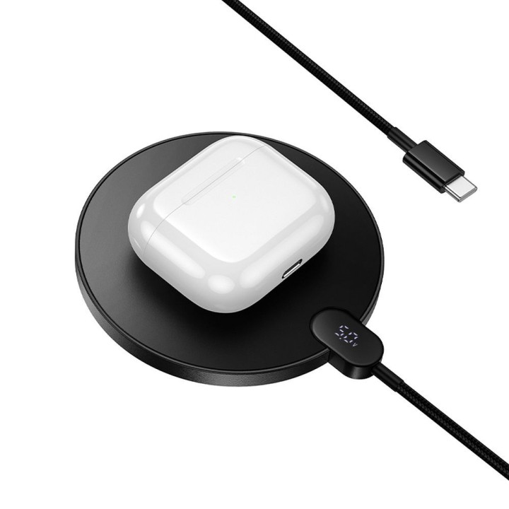 Wireless charger Hoco 15W with cable USB C and display CW62 black