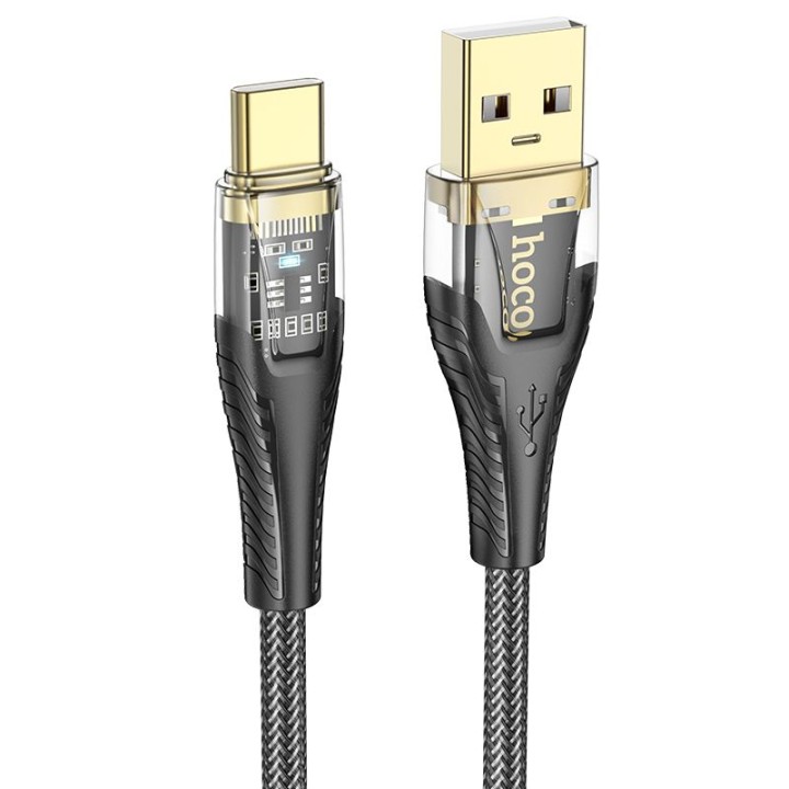 Кабель USB-A – USB-C Hoco 2,4A 1,2 m U121 чорний прозорий
