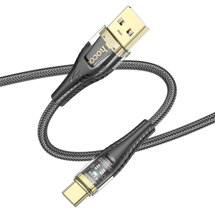 USB-A to USB-C cable Hoco 2,4A 1,2 m U121 black transparent