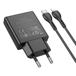 Ładowarka sieciowa do telefonu Hoco Slim USB C QC PD 20W + kabel USB C do Lightning N37 czarna