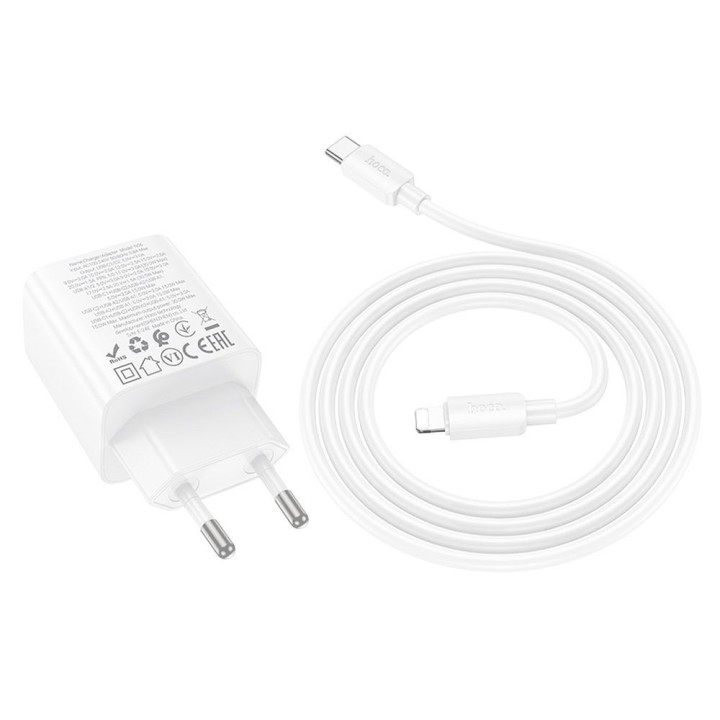Мережевий зарядний пристрій для телефону Hoco 2 x USB C + 2 x USB A QC3.0 PD 3A 30W + кабель USB C — Lightning N56 білий