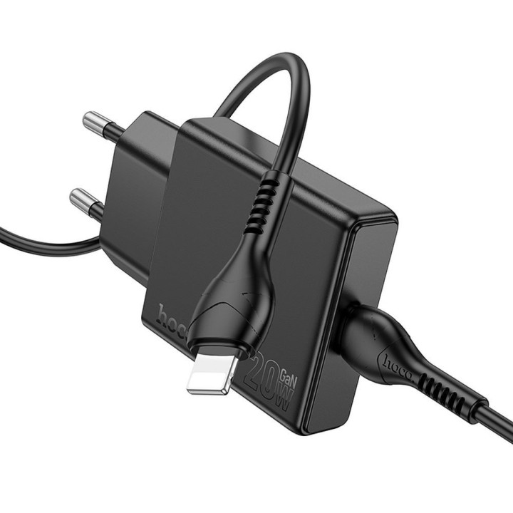 Сетевое зарядное устройство для телефона Hoco Slim USB C QC PD 20W + кабель USB C — Lightning N37 черное