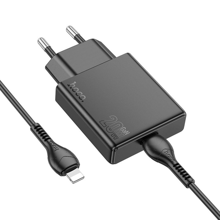 Wall charger for phone Hoco Slim USB C QC PD 20W + cable USB C to Lightning N37 black
