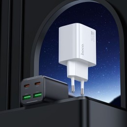 Wall charger for phone Hoco 2 x USB C + 2 x USB A QC3.0 PD 3A 30W + USB-C to USB-C cable N56 white