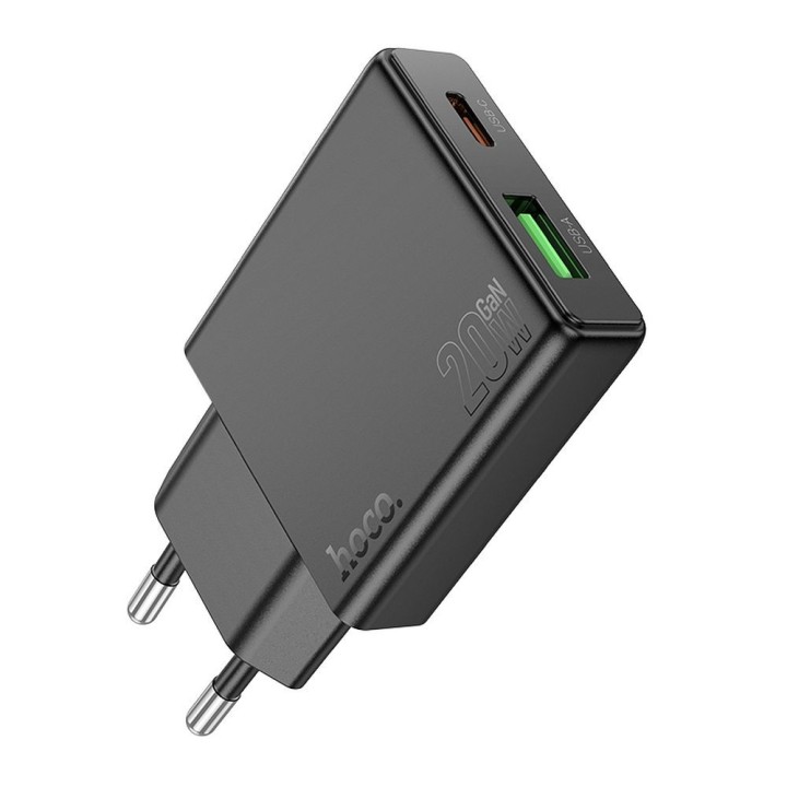 Wall charger for phone Hoco Slim USB A + USB C QC3.0 PD 3A 20W N38 black