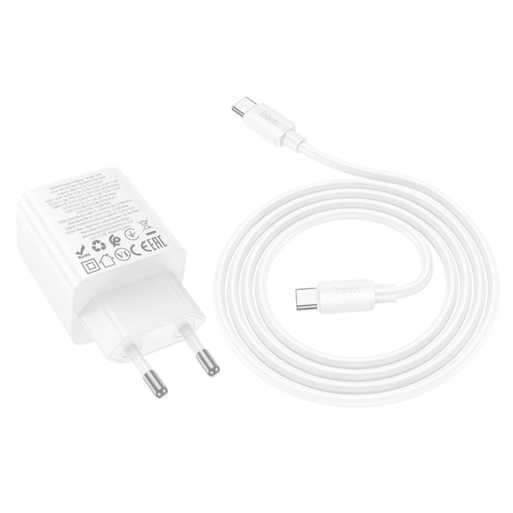 Wall charger for phone Hoco 2 x USB C + 2 x USB A QC3.0 PD 3A 30W + cable USB C to USB C N56 white