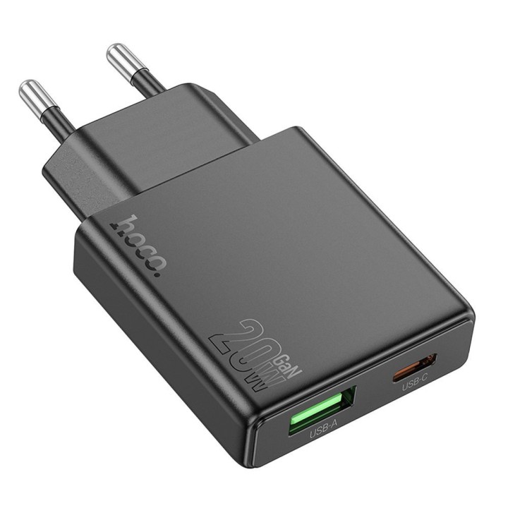Wall charger for phone Hoco Slim USB A + USB C QC3.0 PD 3A 20W N38 black