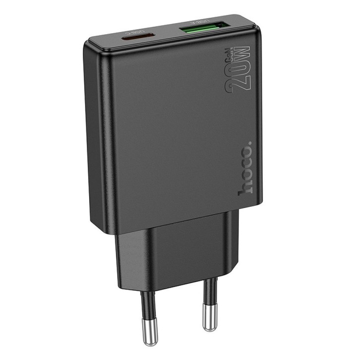 Wall charger for phone Hoco Slim USB A + USB C QC3.0 PD 3A 20W N38 black