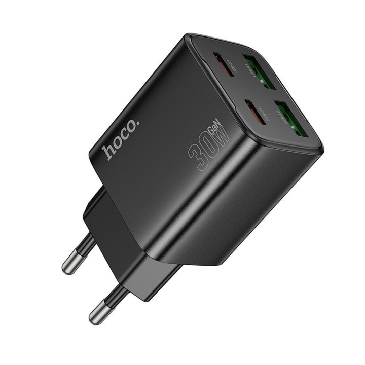 Wall charger for phone Hoco 2 x USB C + 2 x USB A QC3.0 PD 3A 30W N56 black