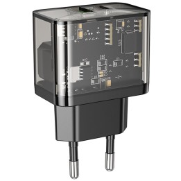 Ładowarka sieciowa do telefonu Hoco USB A + USB C QC3.0 PD 3A 20W N34 transparentna