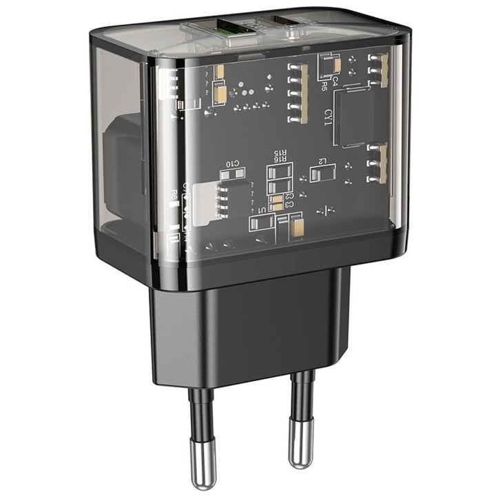 Сетевое зарядное устройство для телефона Hoco USB A + USB C QC3.0 PD 3A 20W N34 прозрачная