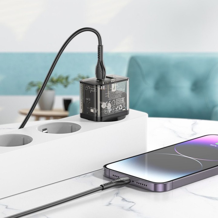 Сетевое зарядное устройство для телефона Hoco USB A + USB C QC3.0 PD 3A 20W N34 прозрачная