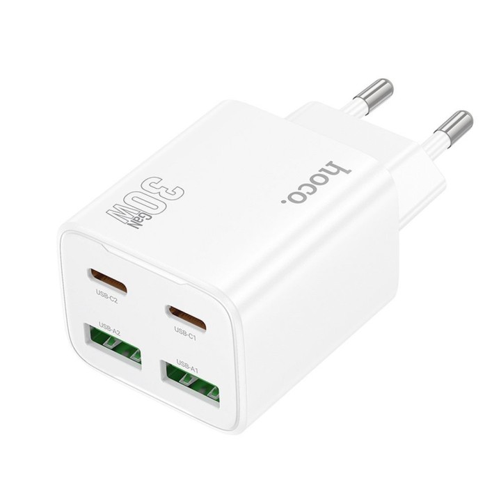 Мережевий зарядний пристрій для телефону Hoco 2 x USB C + 2 x USB A QC3.0 PD 3A 30W N56 білий