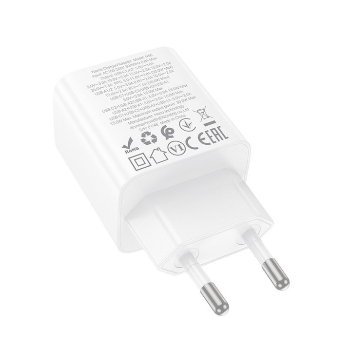 Wall charger for phone Hoco 2 x USB C + 2 x USB A QC3.0 PD 3A 30W N56 white