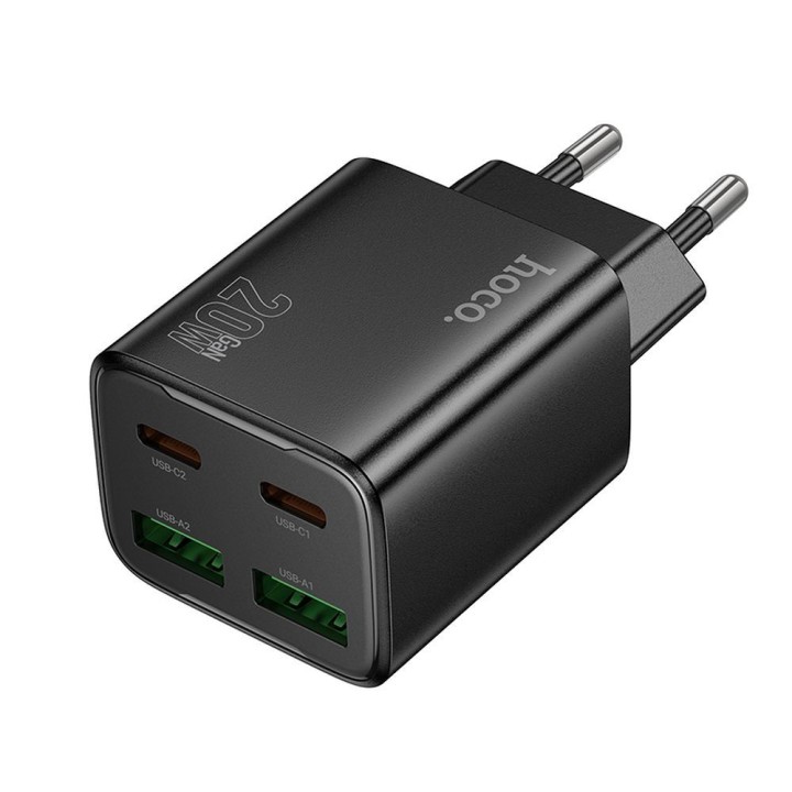 Wall charger for phone Hoco 2 x USB C + 2 x USB A QC3.0 PD 3A 20W N55 black