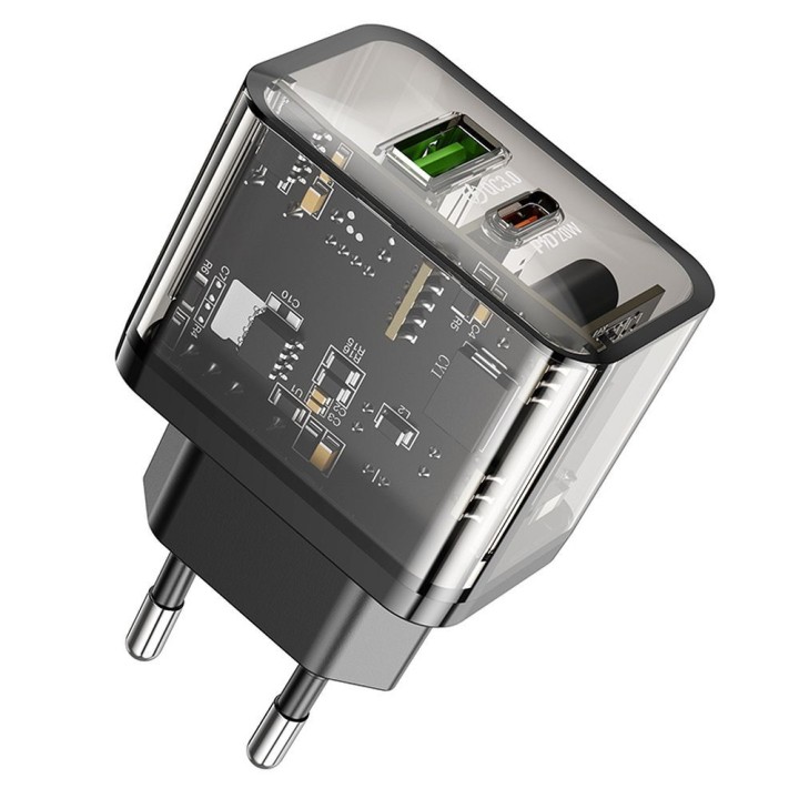 Сетевое зарядное устройство для телефона Hoco USB A + USB C QC3.0 PD 3A 20W N34 прозрачная