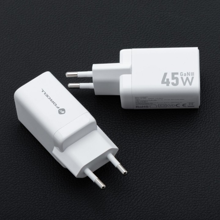 Сетевое зарядное устройство для телефона Forcell F-Energy Mini GaN III USB C + USB A PD QC4.0 45W VT-36 белое
