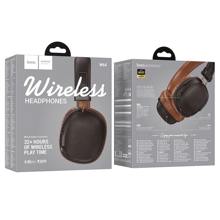 Wireless headphones on-ear Hoco W64 brown