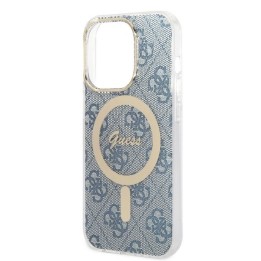 GUESS набор для IPHONE 14 Pro совместимый с Magsafe GUBPP14LH4EACSB (Bundle Pack / Case + Charger / 4G) золотой синий