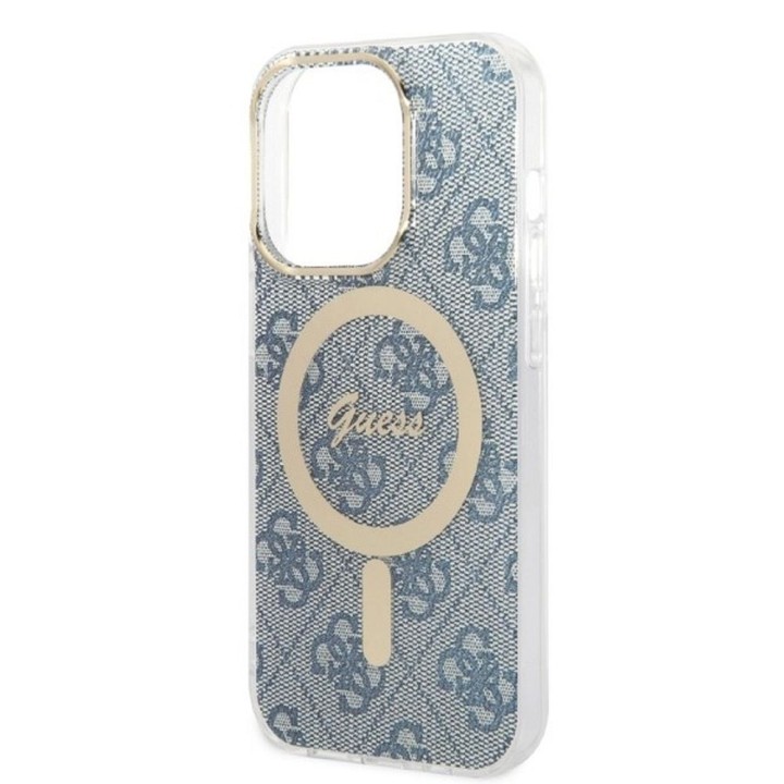 GUESS набор для IPHONE 14 Pro совместимый с Magsafe GUBPP14LH4EACSB (Bundle Pack / Case + Charger / 4G) золотой синий