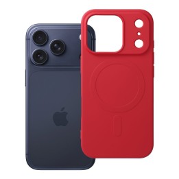 Case for iPhone 17 Pro / 18 Pro (low camera edge) Silicone Mag Cover MagSafe compatible (big hole) red