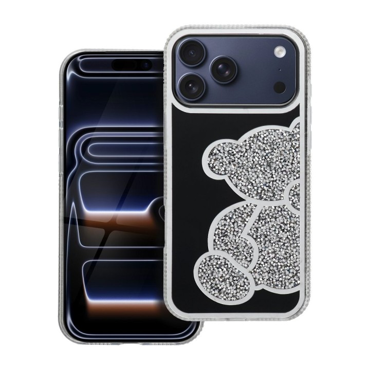 Case for iPhone 17 Pro Max / 18 Pro Max (low camera edge) Teddy Bear silver