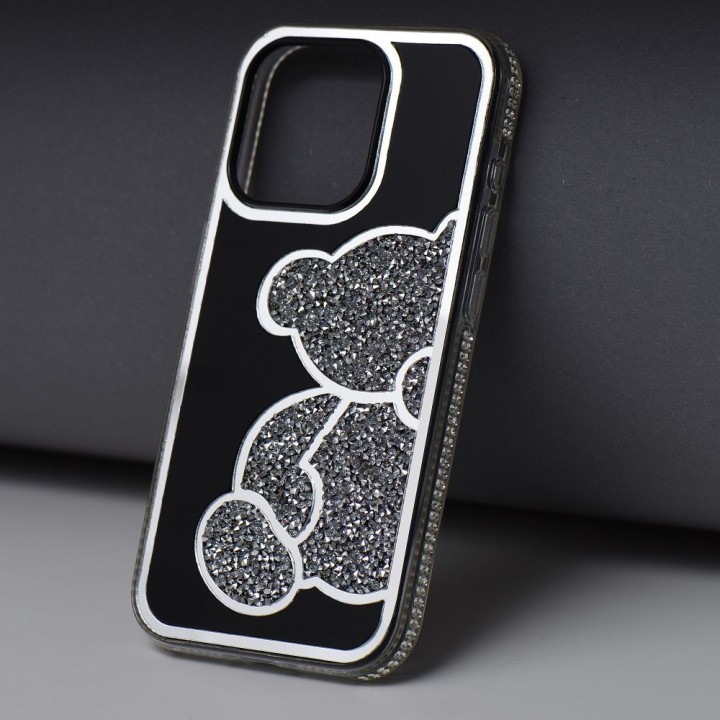 Etui na iPhone 17 Pro Max / 18 Pro Max (low camera edge) Teddy Bear srebrne