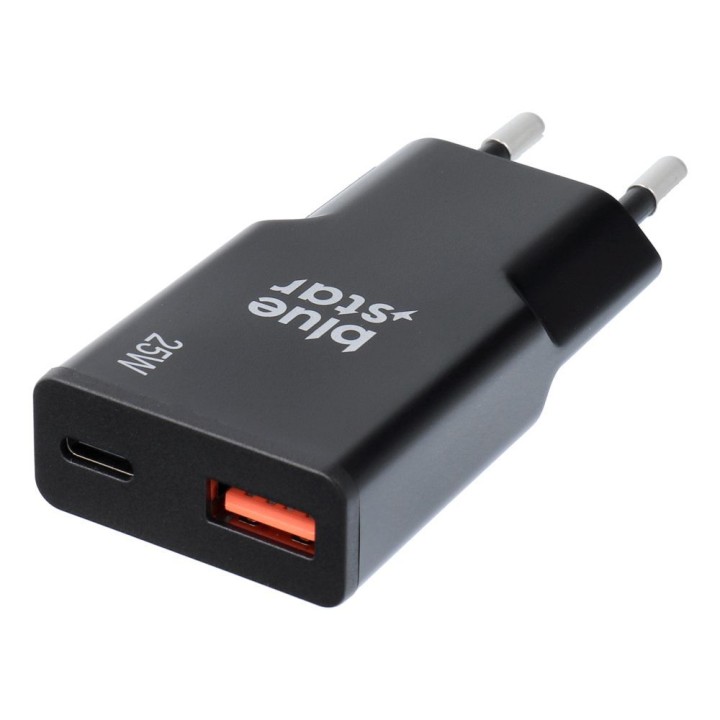 Ładowarka sieciowa do telefonu Blue Star Slim GaN USB C + USB A QC4.0 PD 3A 25W TFK-SC-25WAC czarna