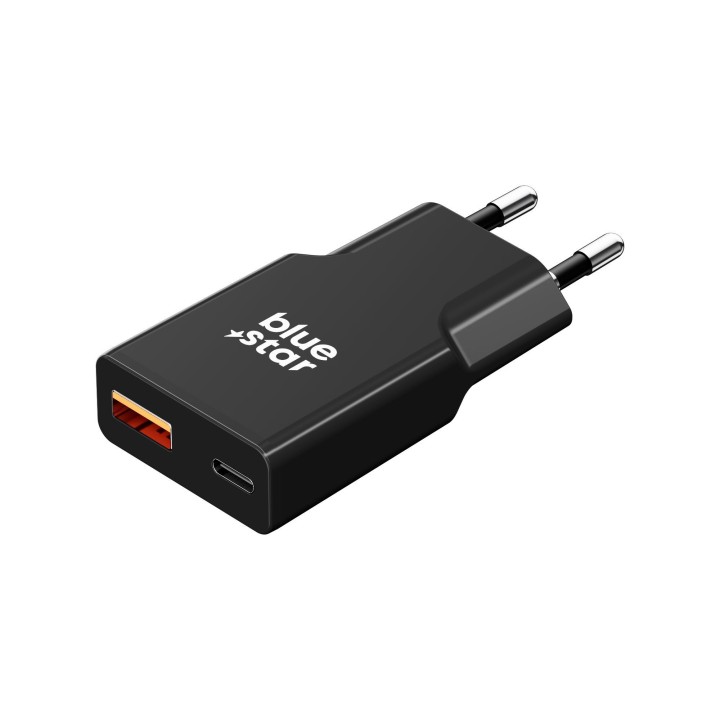 Сетевое зарядное устройство для телефона Blue Star Slim GaN USB C + USB A QC4.0 PD 3A 25W TFK-SC-25WAC черное