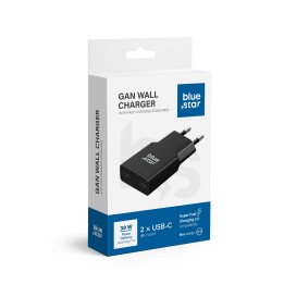 Мережевий зарядний пристрій для телефону Blue Star Slim GaN 2 x USB C QC4.0 PD 3A 30W TFK-SC-30WCC чорний