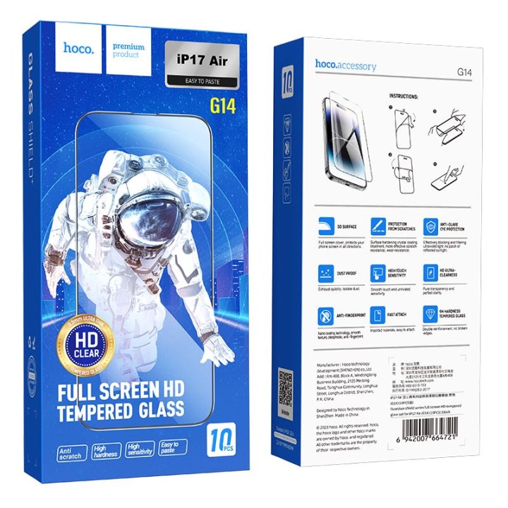 Szkło hartowane 5D do iPhone 17 AIR HD Guardian shield (SET 10in1) G14 Hoco czarne