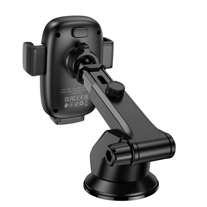 Car phone holder with wireless charging Hoco 15W for dashboard HW32 black