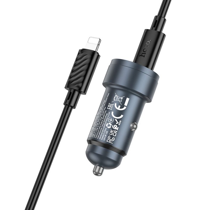 Car charger Hoco USB A + USB C QC3.0 PD 30W + USB-C to Lightning cable Z57A black
