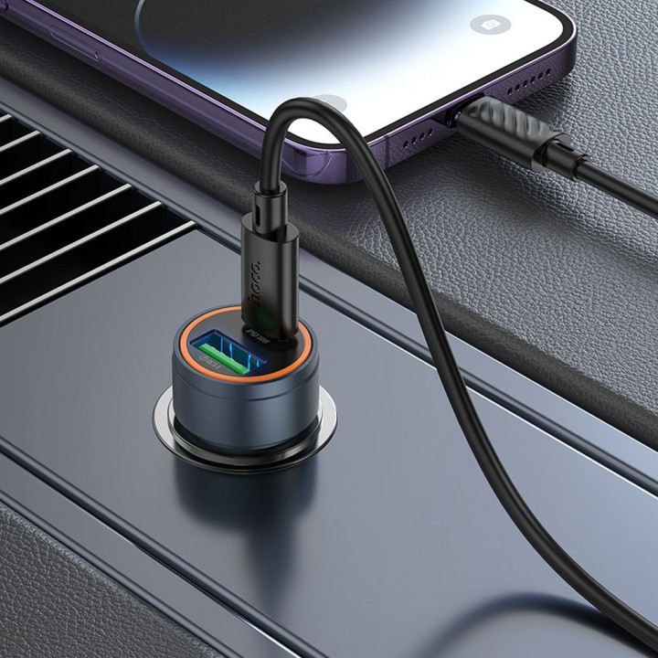 Автомобильное зарядное устройство Hoco USB A + USB C QC3.0 PD 30W + кабель USB C — Lightning Z57A черное