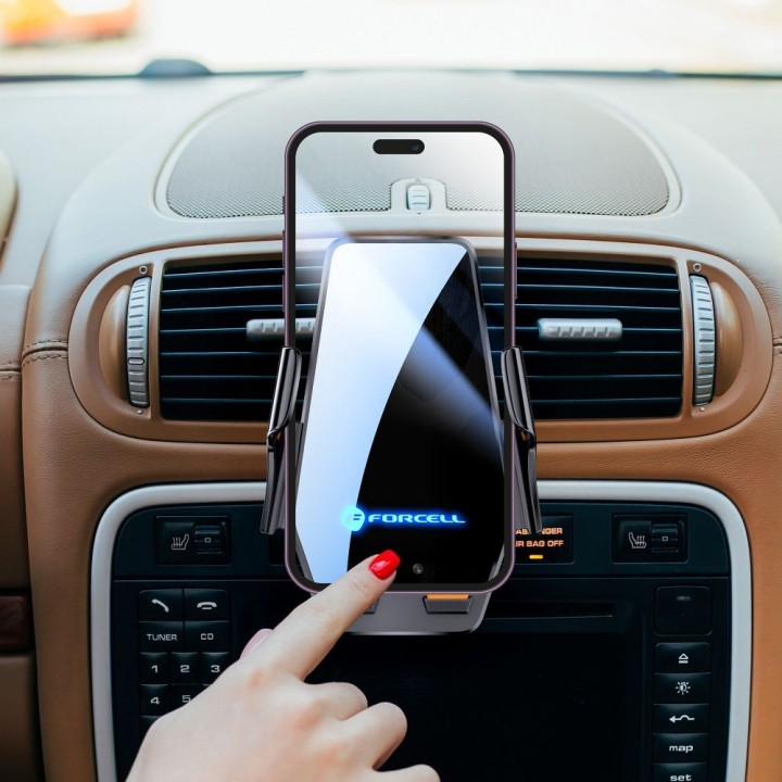 Phone holder for car wireless Forcell F-Grip HS6 15W for windscreen / air vent black