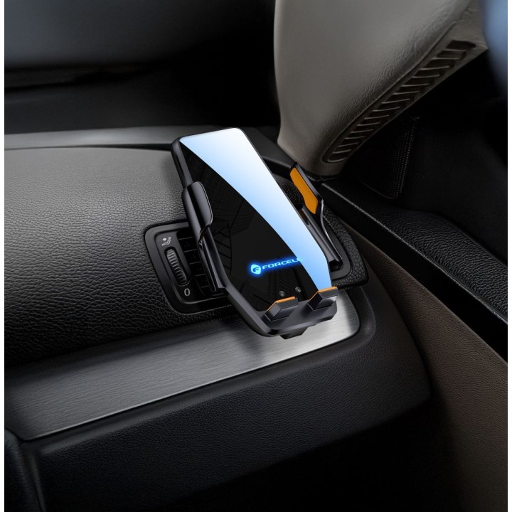 Phone holder for car wireless Forcell F-Grip HS6 15W for windscreen / air vent black