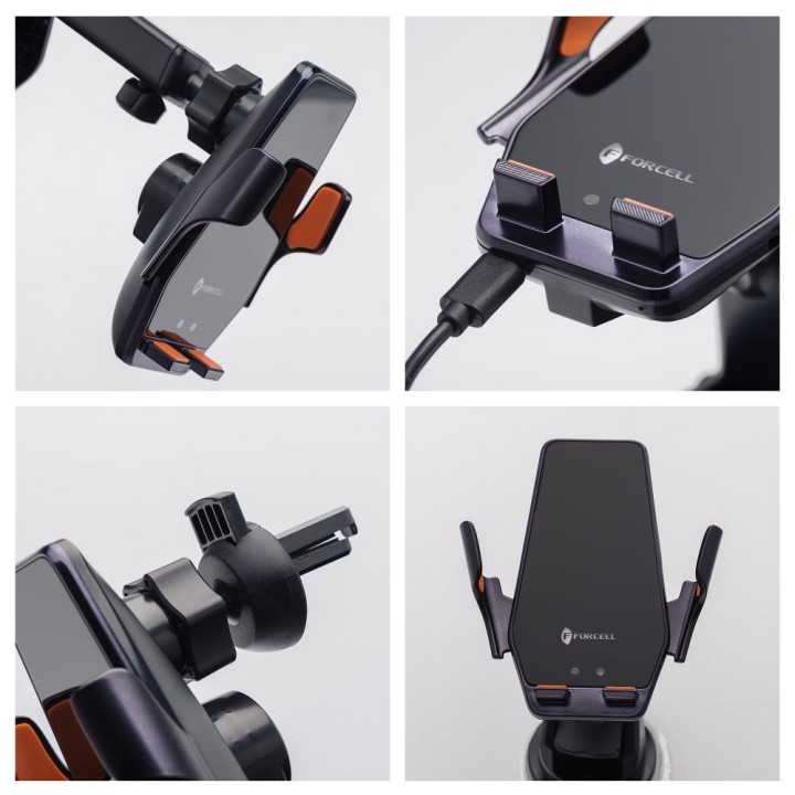 Car phone holder with wireless charging Forcell F-Grip HS6 15W for windshield / air vent black