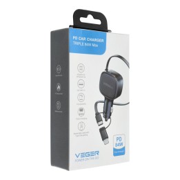 Car charger VEGER USB C + cable USB C / Lightning QC PD 84W CC89 black